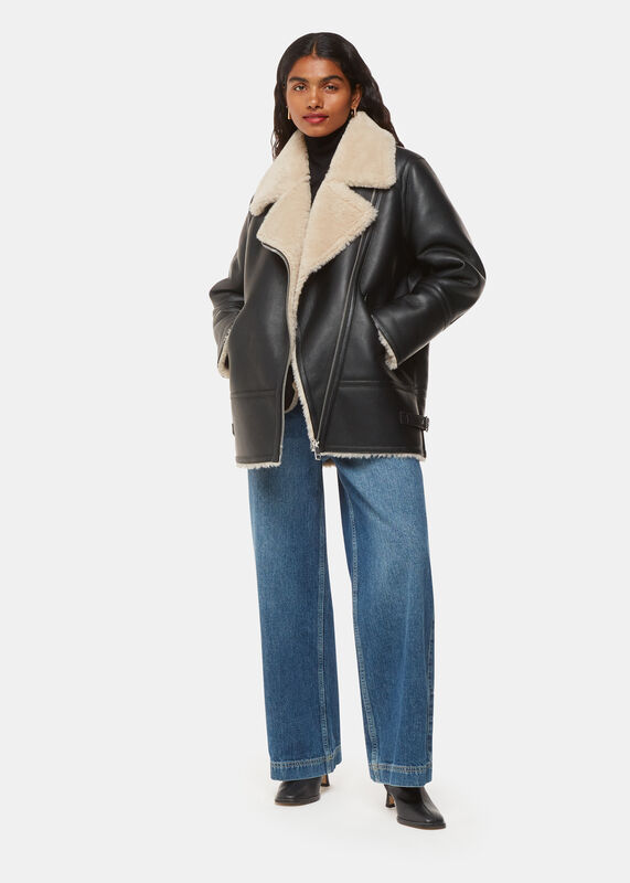 Black Petite Faux Fur Aviator