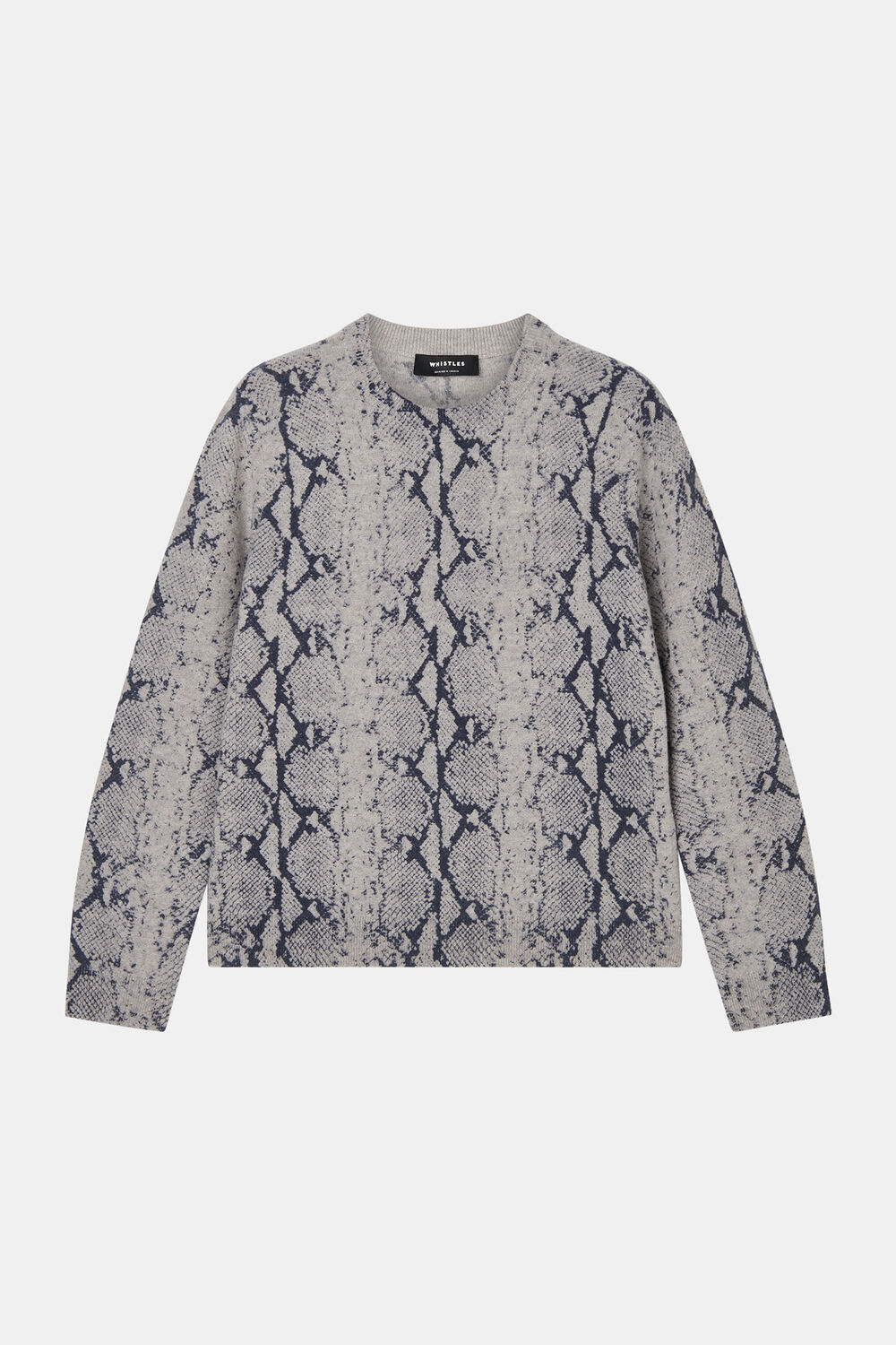 Snake Print Wool Crew Neck Knit