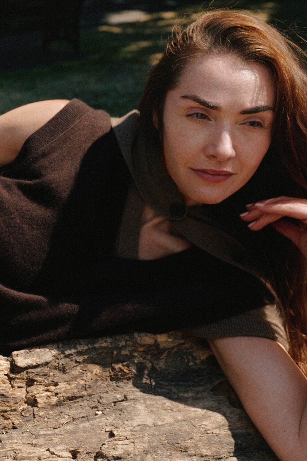 Brown Cashmere V Neck Tank