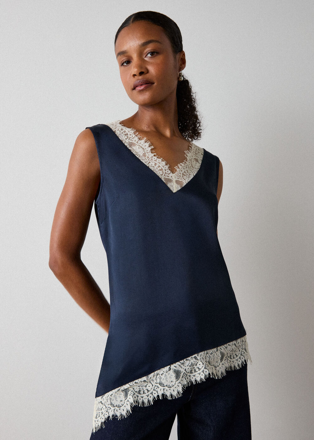Lace Trim Satin Cami Top