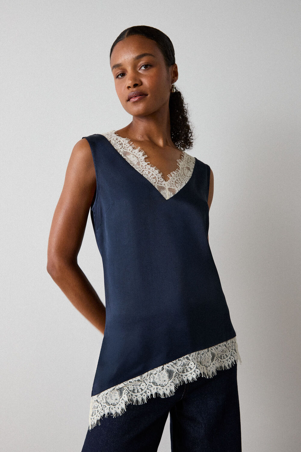 Lace Trim Satin Cami Top