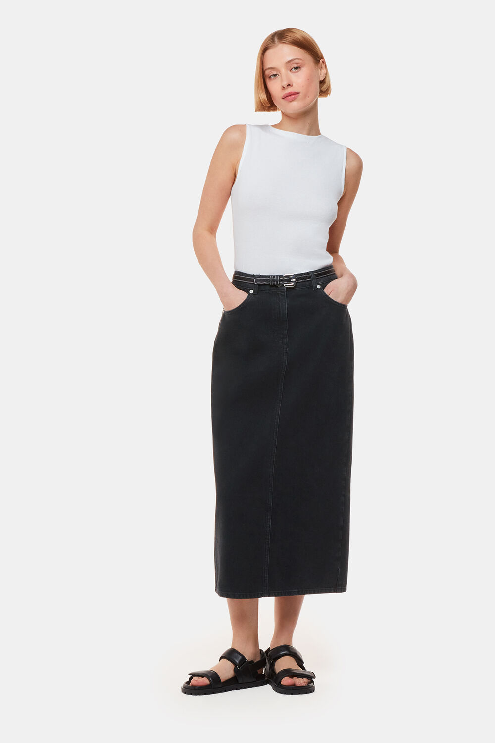 Straight Denim Midi Skirt