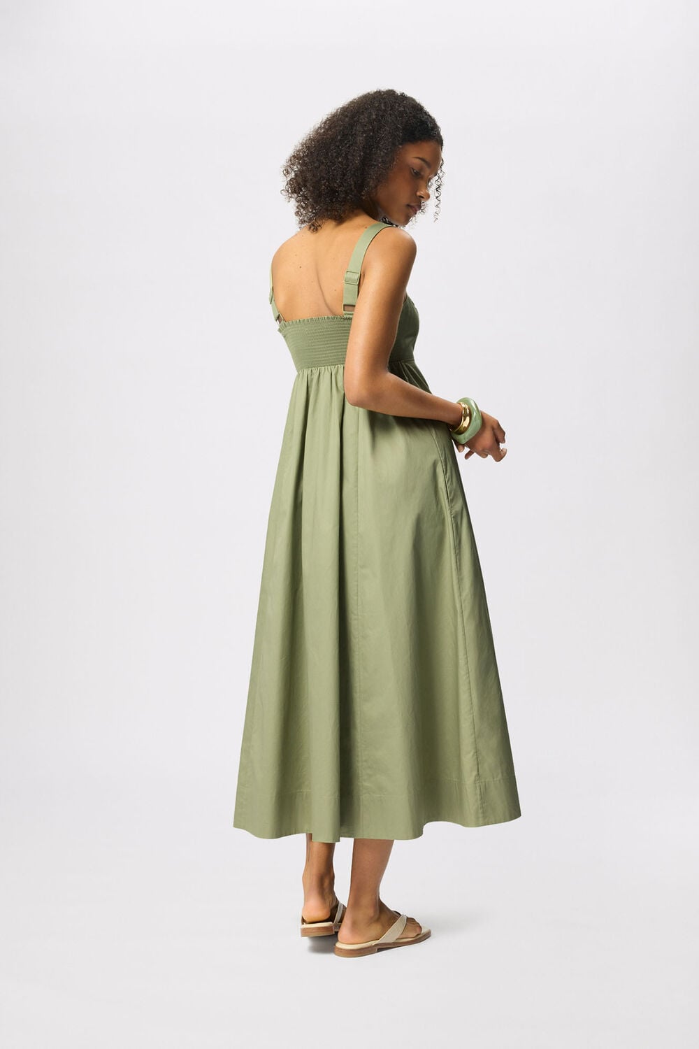 Khaki Cotton Midi Strappy Dress