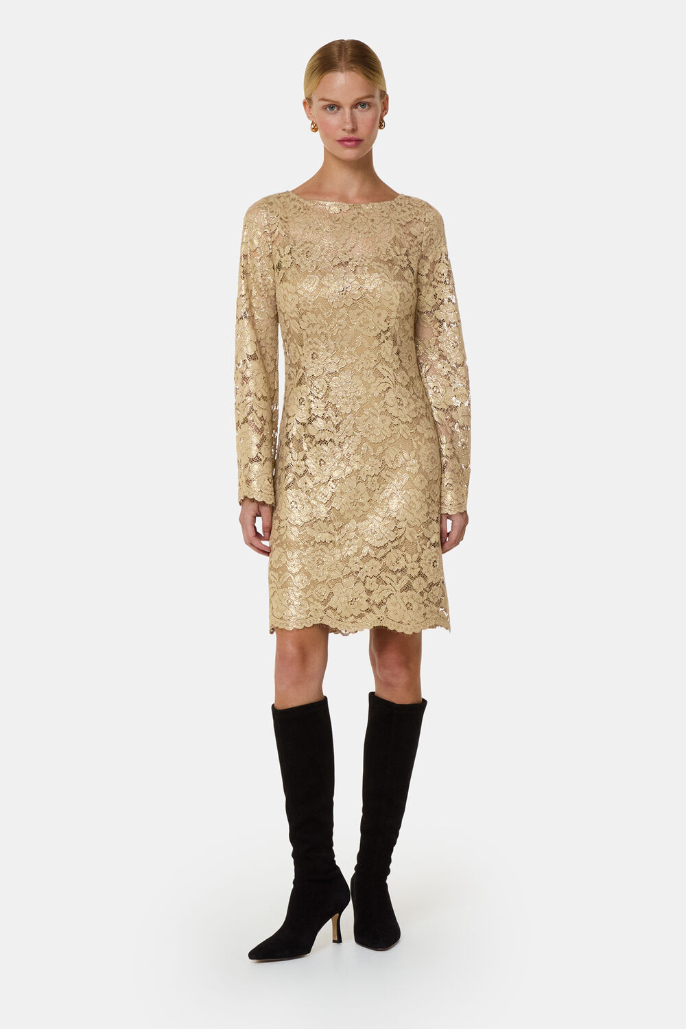 Gold Metallic Lace Mini Dress