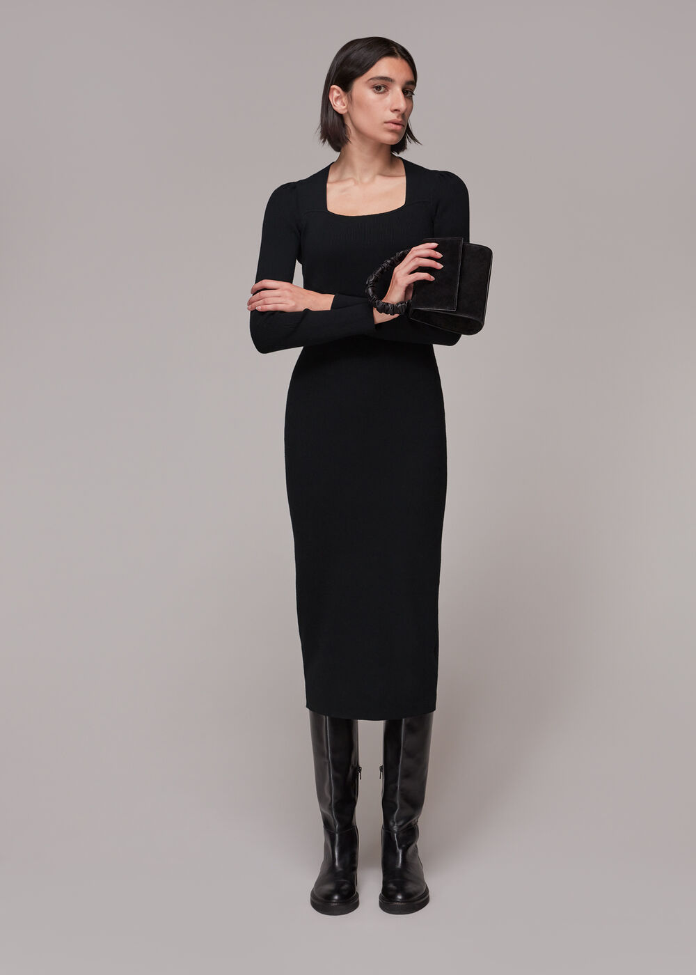 square neck knit dress Black | WHISTLES JanSale2025