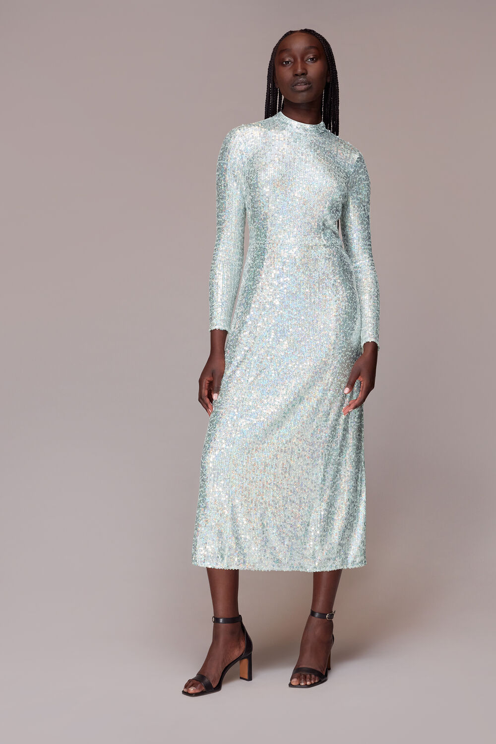 Silver Minimal Sequin Midi Dress