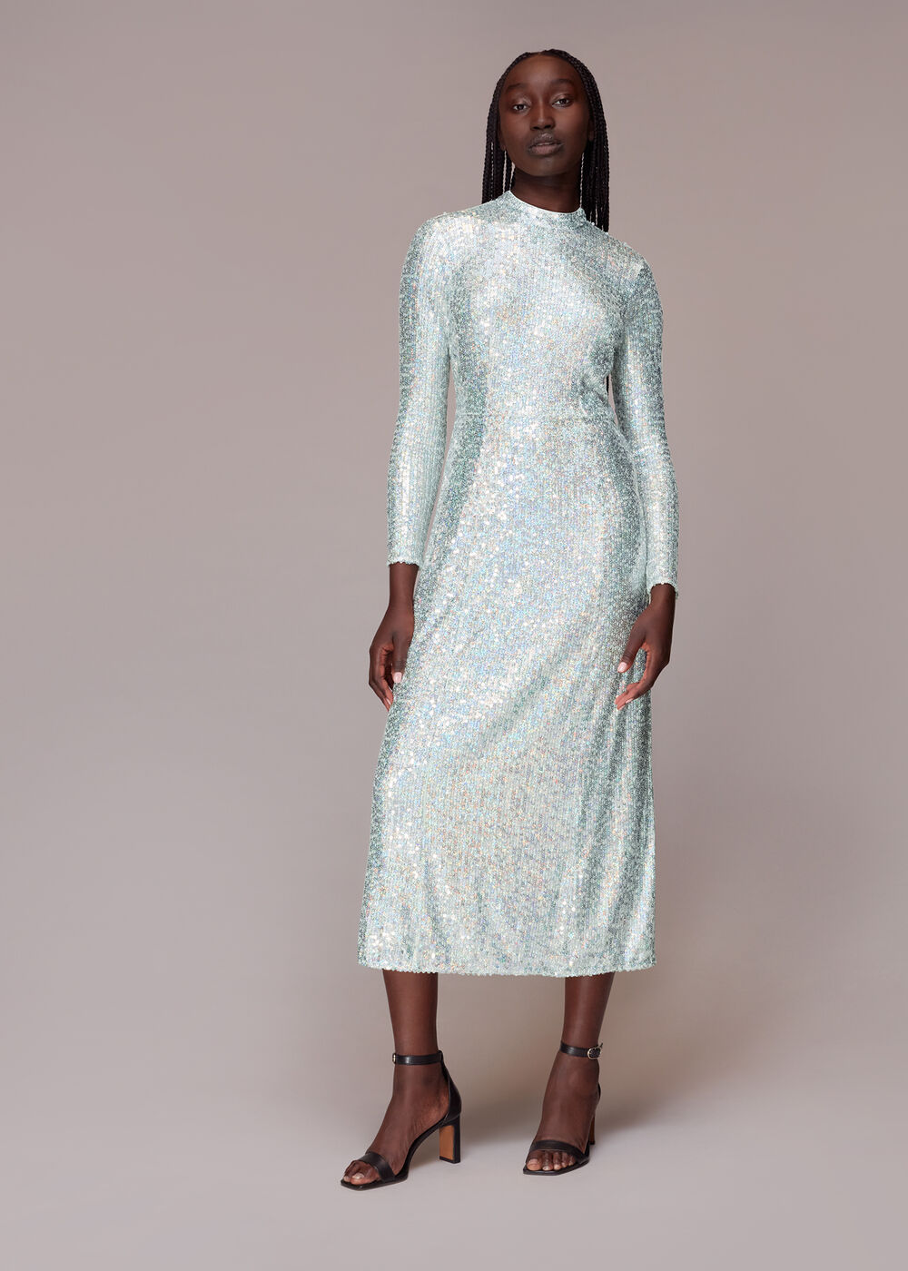 silver sparkly midi dress Sequined midi dress in silver - Magda Butrym