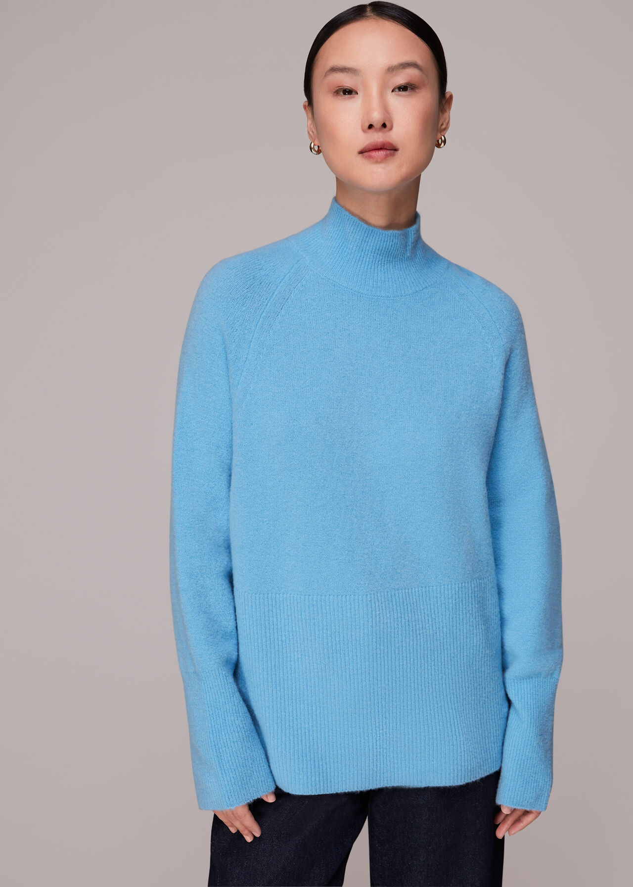 Blue Oversize Funnel Neck Jumper WHISTLES