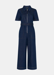 Petite Denim Pintuck Belted Jumpsuit