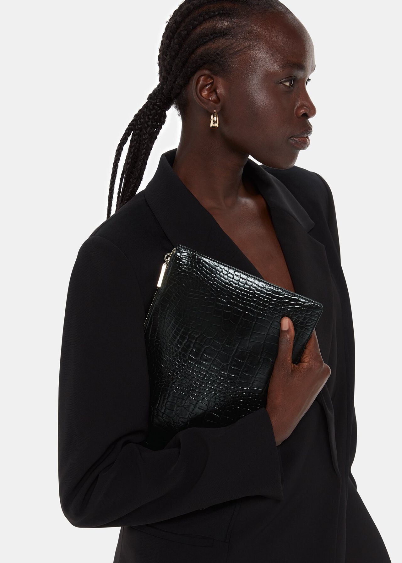 Shiny Croc Medium Clutch Black