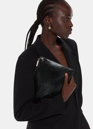 Shiny Croc Medium Clutch Black