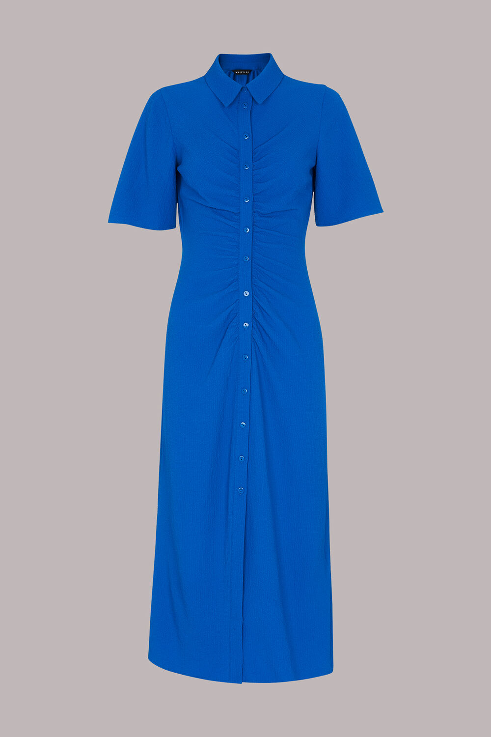 Blue Textured Gathered Detail Dress