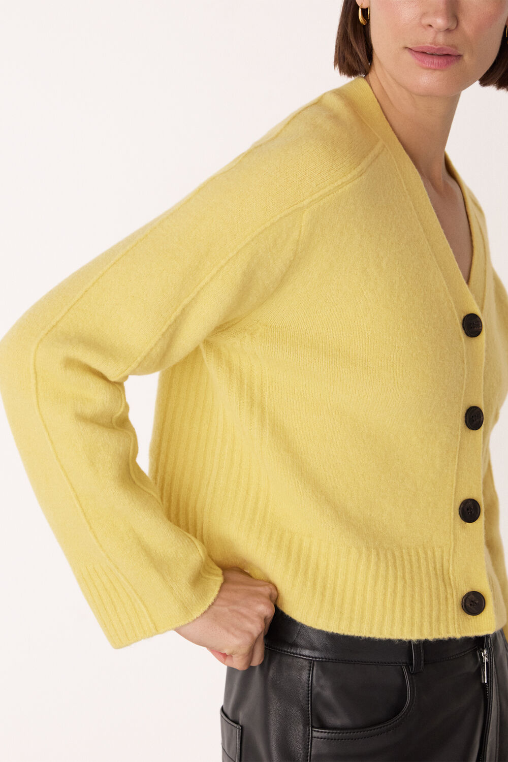 Yellow Wool Mix Pocket Cardigan