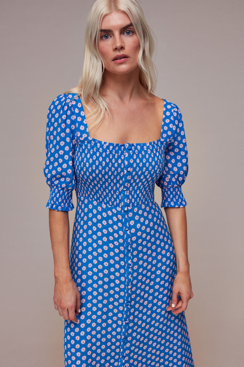 Petite Floral Sunburst Shirred Dress