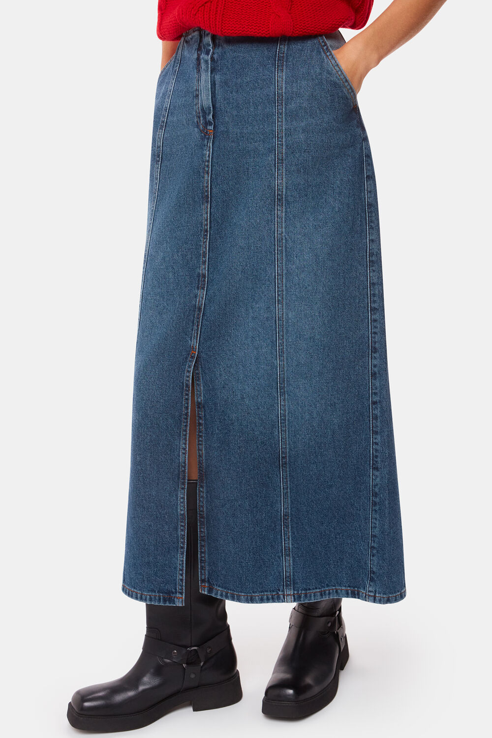 Patchwork Denim Midi Skirt