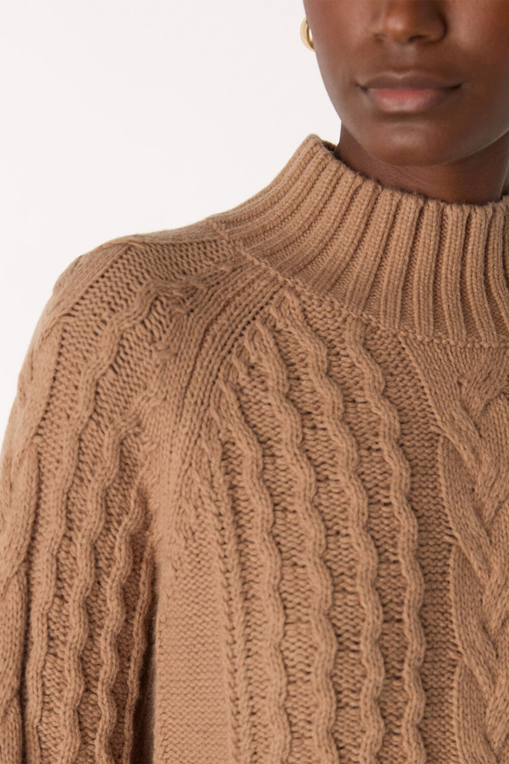Camel Cable Wool Mix Detail Knit