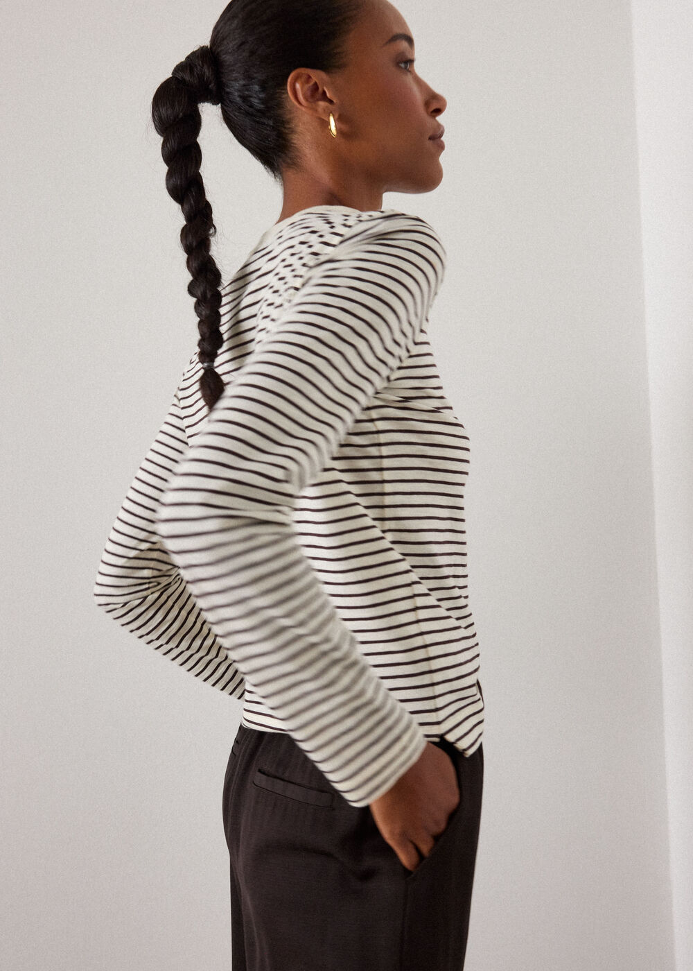 Stripe Crew Neck Pocket Top