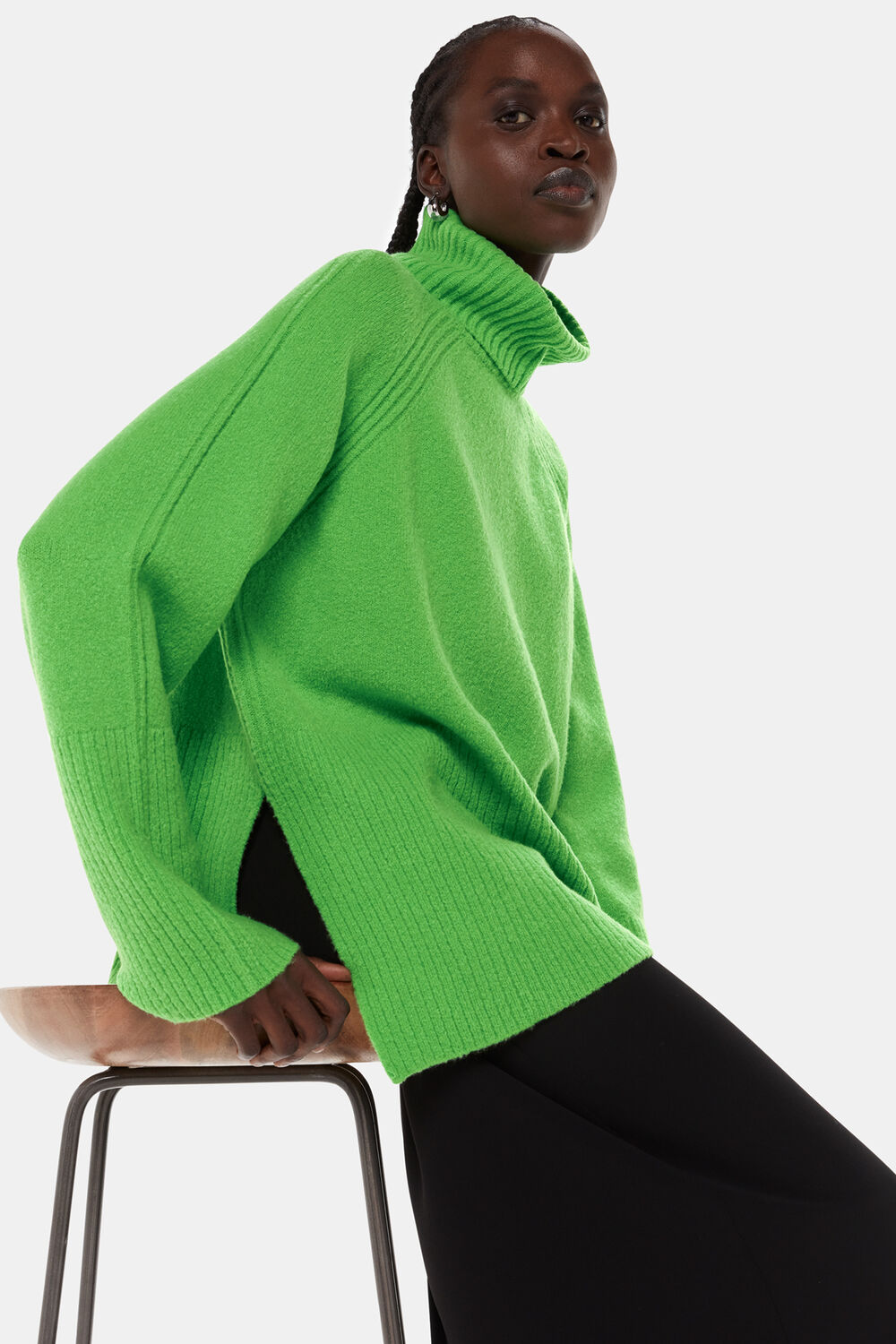 Textured Rib Detail Roll Neck