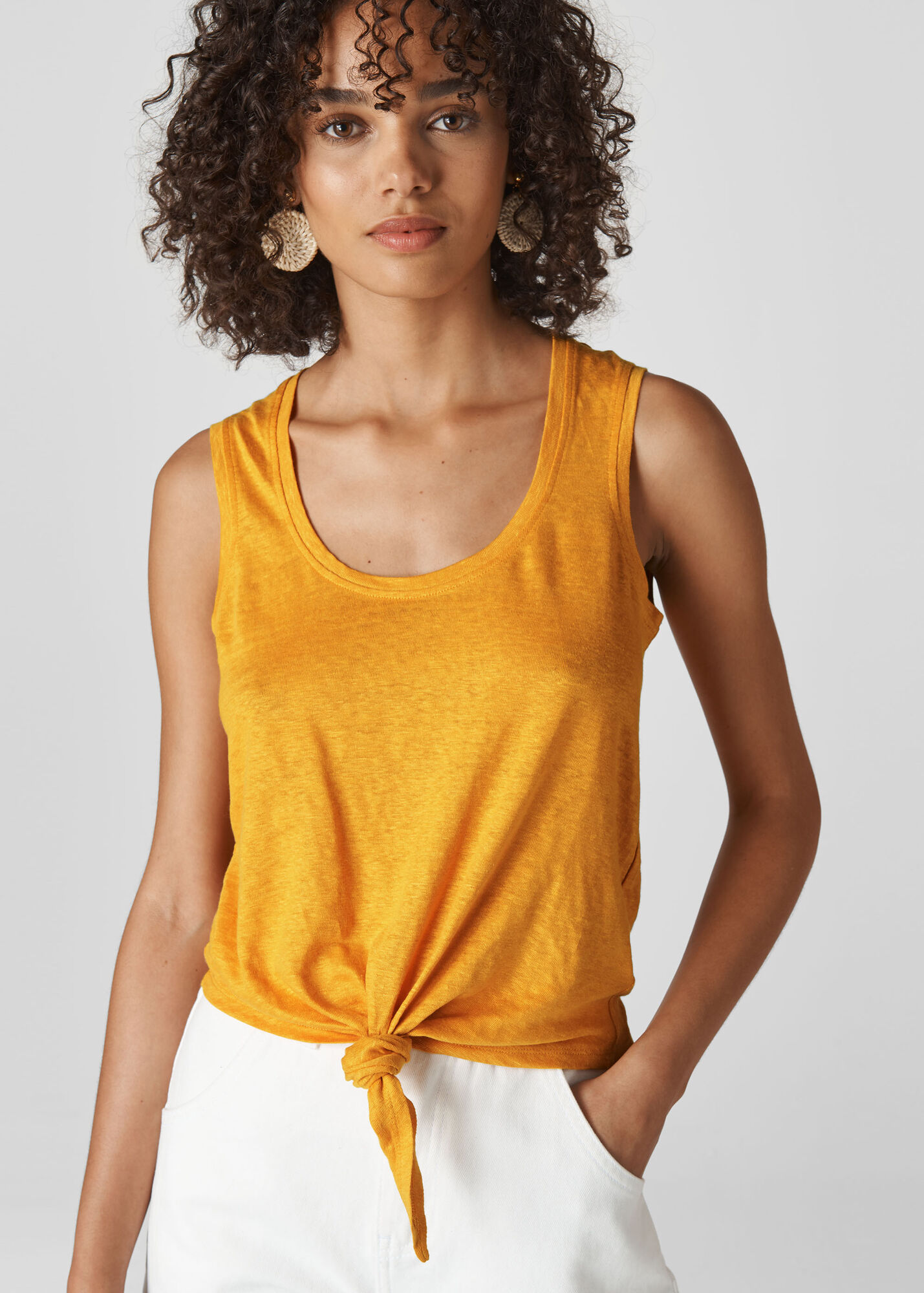 Yellow Tie Front Linen Tank Top WHISTLES