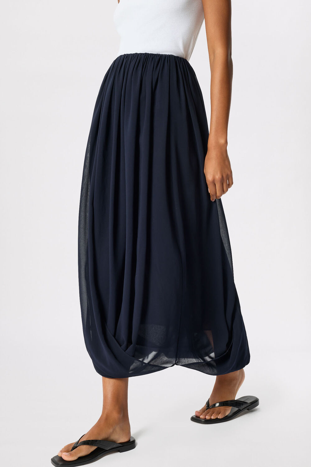 Navy Draped Bubble Hem Skirt