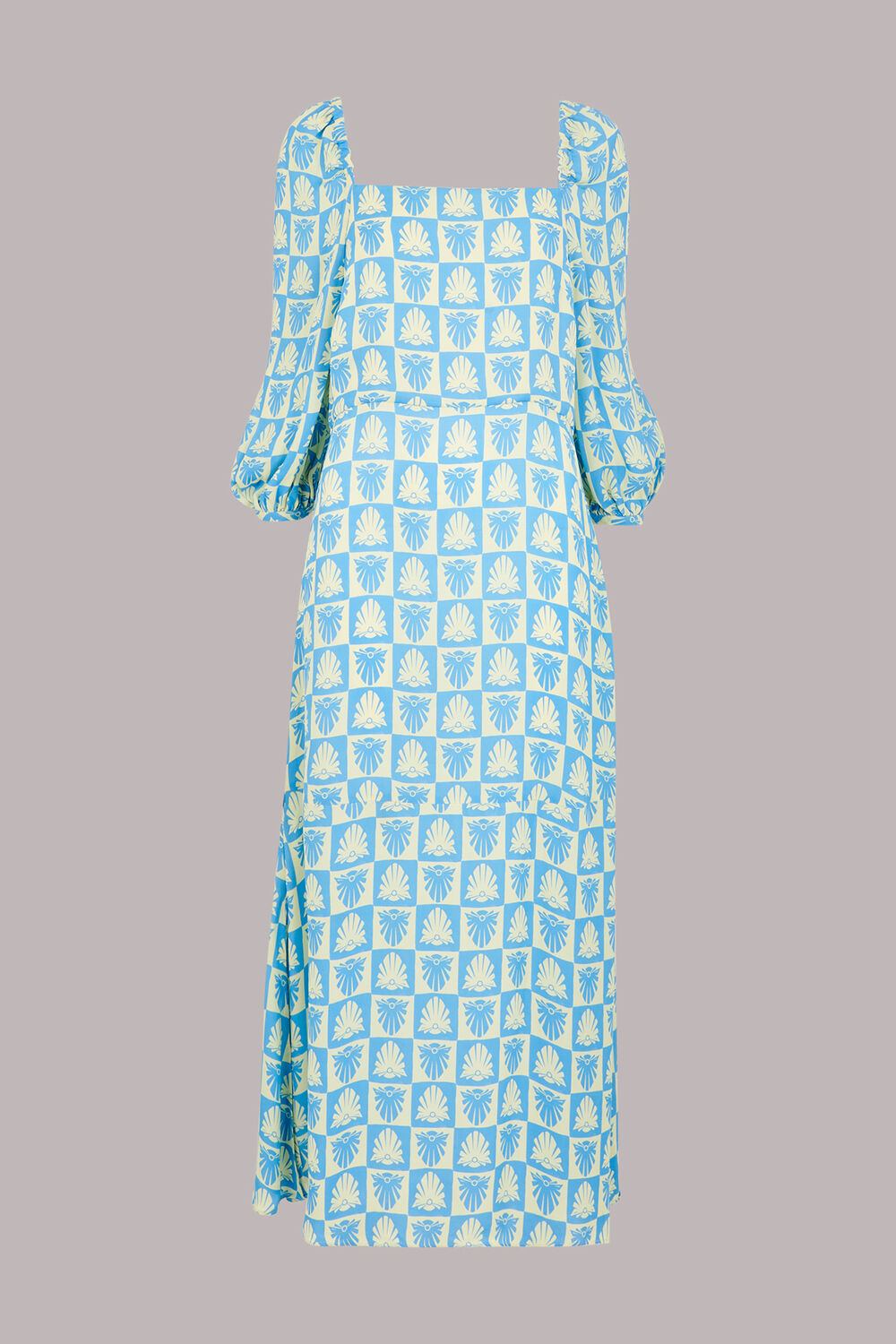 Blue Checkerboard Shells Midi Dress