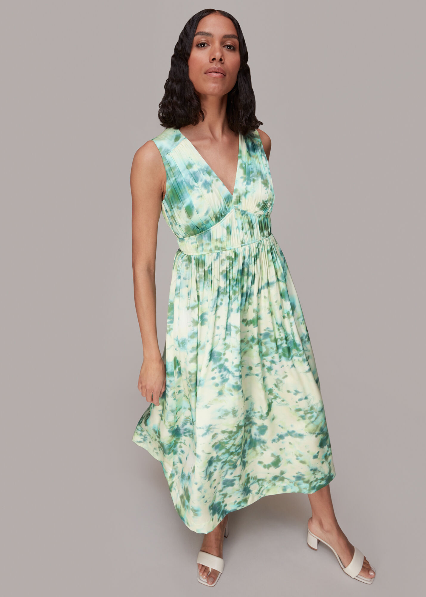 Green/Multi Waterflower Silk Mix Dress | WHISTLES