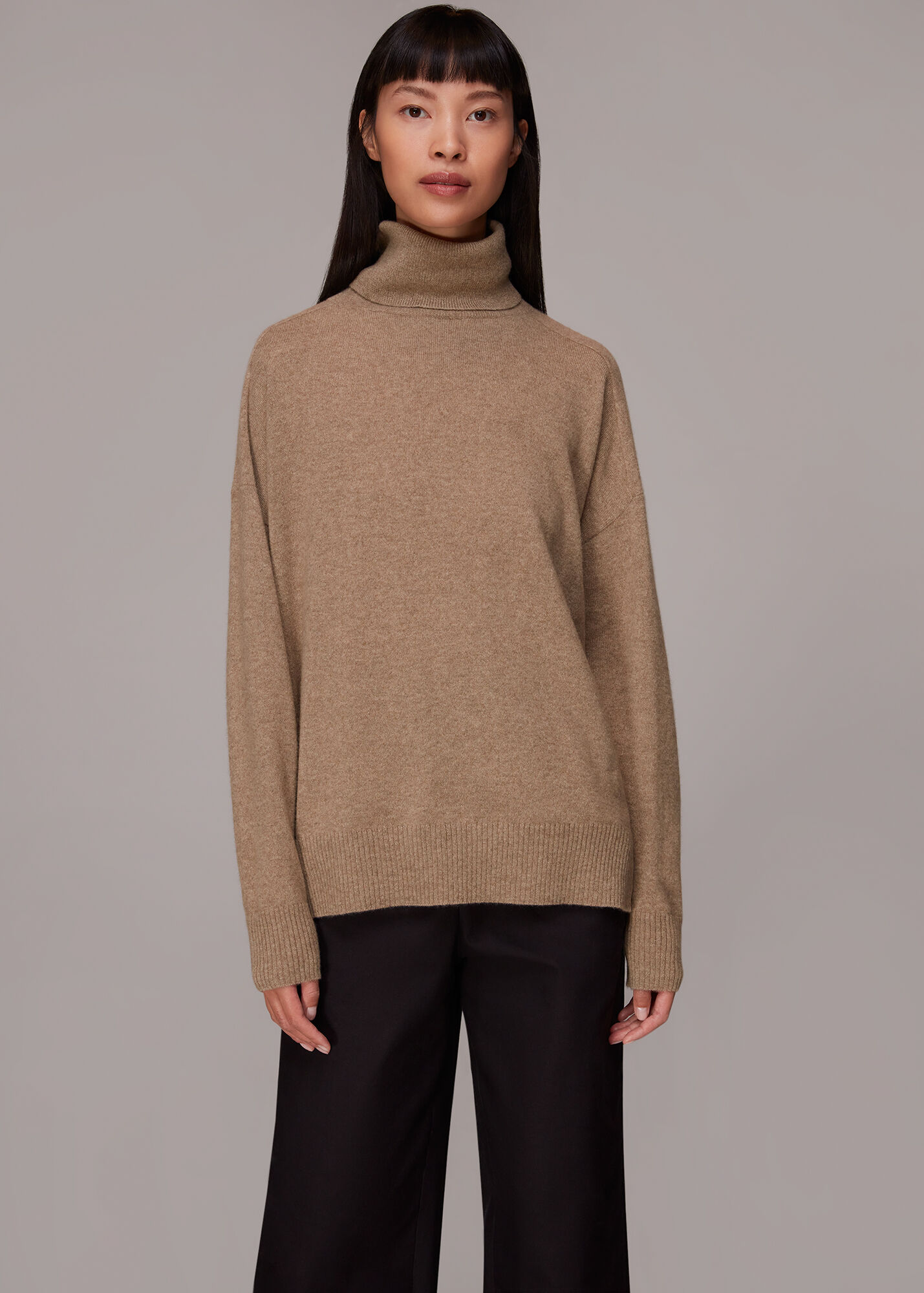 Oatmeal Cashmere Roll Neck Jumper WHISTLES
