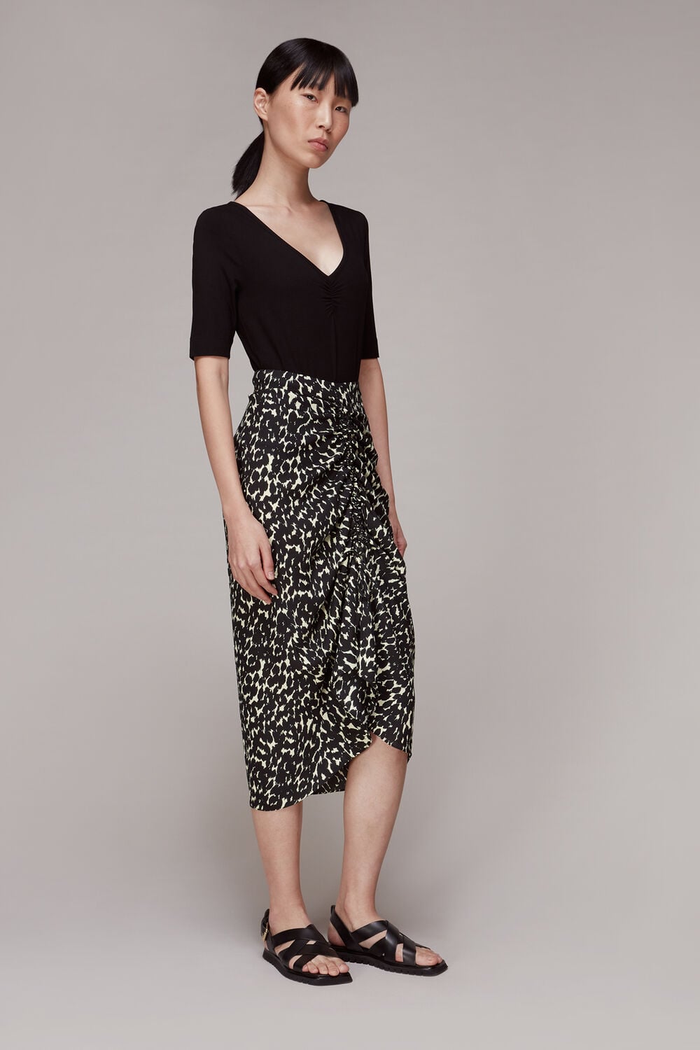 Black Sahara Cat Ruched Skirt