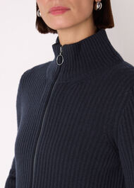Wool Zip Front Rib Cardigan