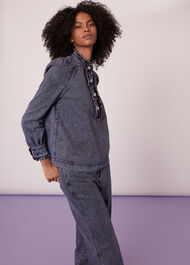 Ruffle Acid Wash Denim Blouse