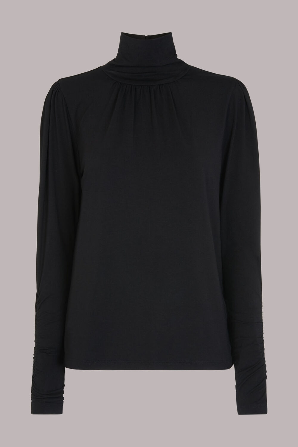 High Neck Ruched Sleeve Top