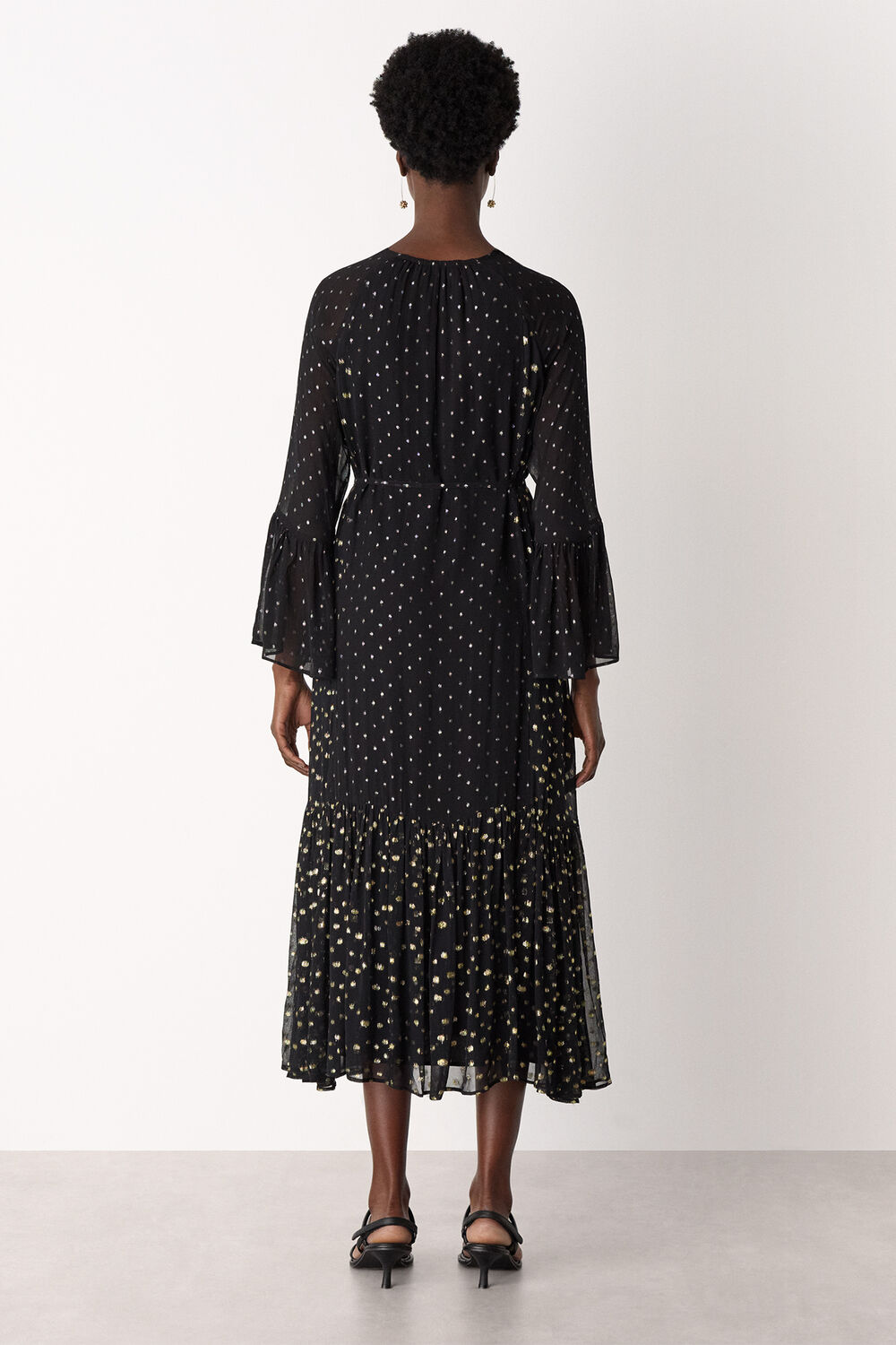 Black Metallic Dobby Ruffle Dress