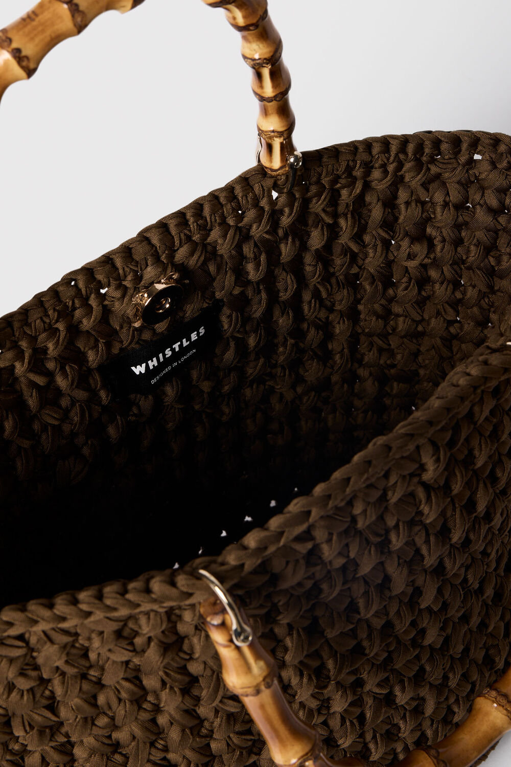 Khaki Bamboo Handle Crochet Bag