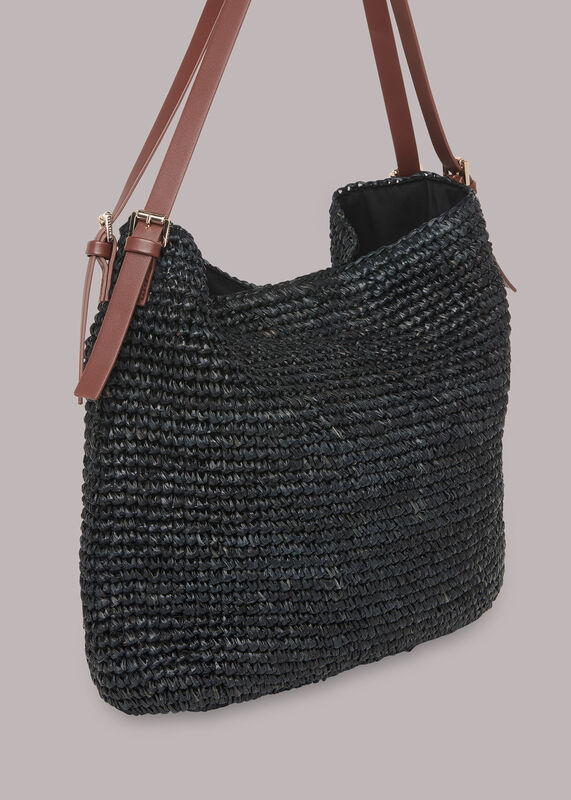 Black Aria Straw Shoulder Bag