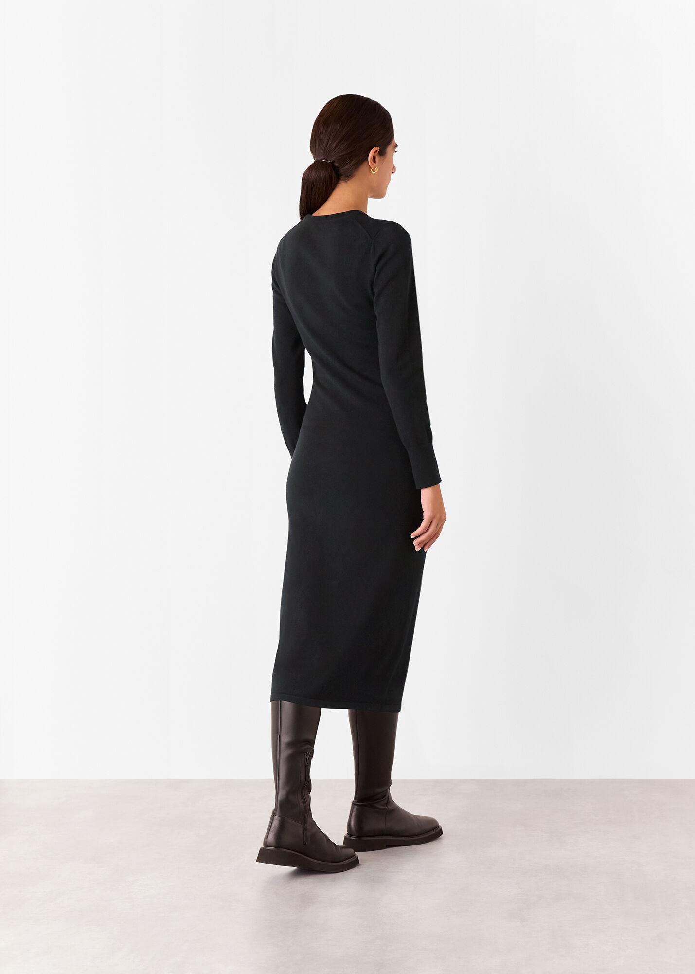 Women's Black Gathered Side Midi Sweater Dress | Whistles US |
