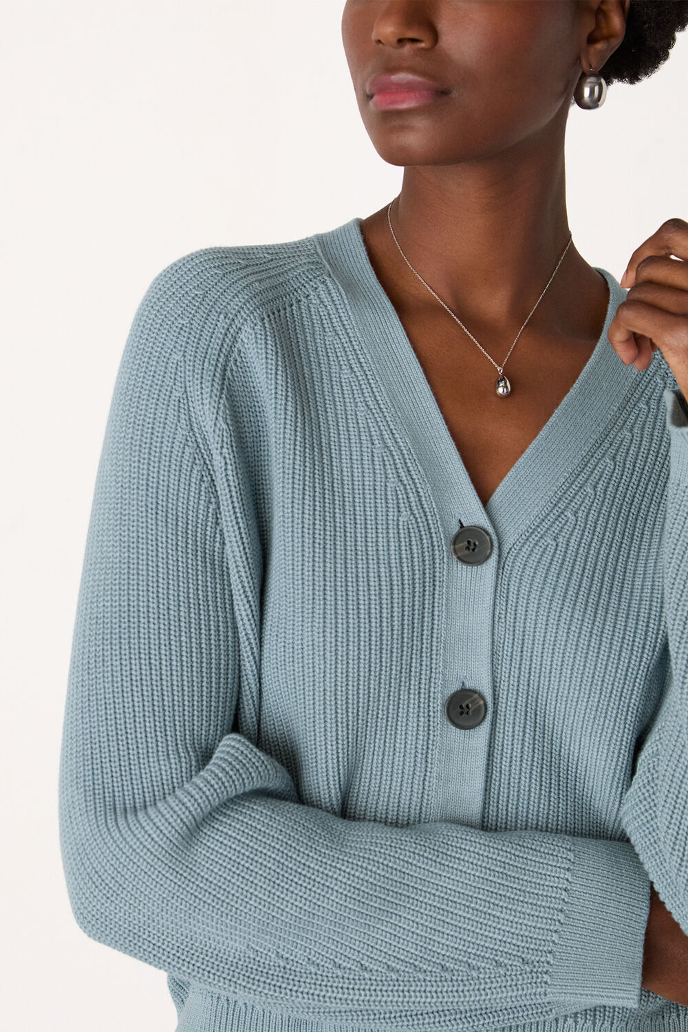 Blue V Neck Cotton Cardigan