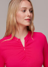 Ruched Zip Neck Top