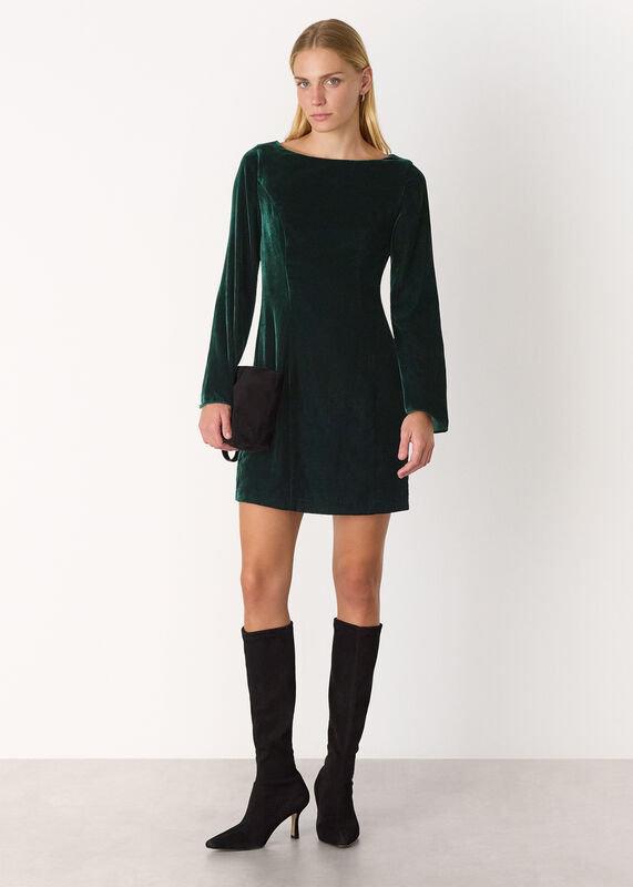 Forest Green Velvet Flare Sleeve Dress