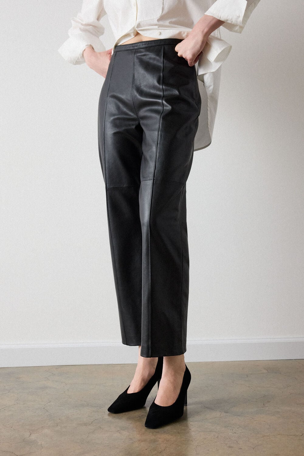 Black High Rise Leather Slim Trouser