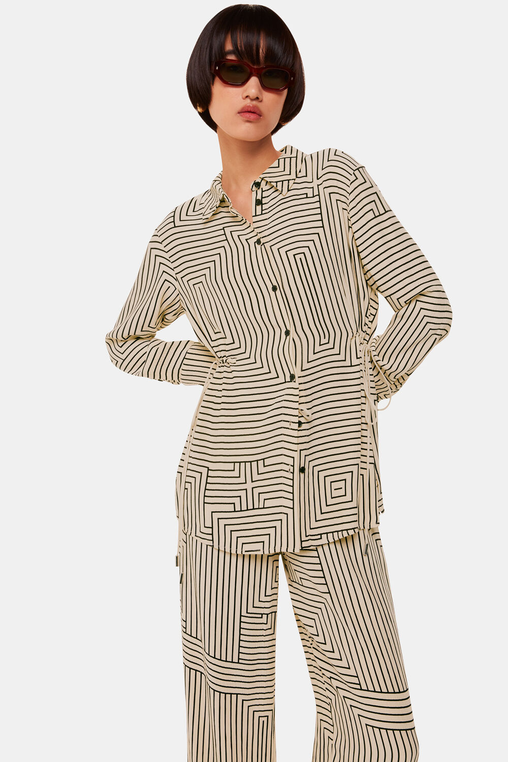 Angled Stripe Tie Detail Shirt
