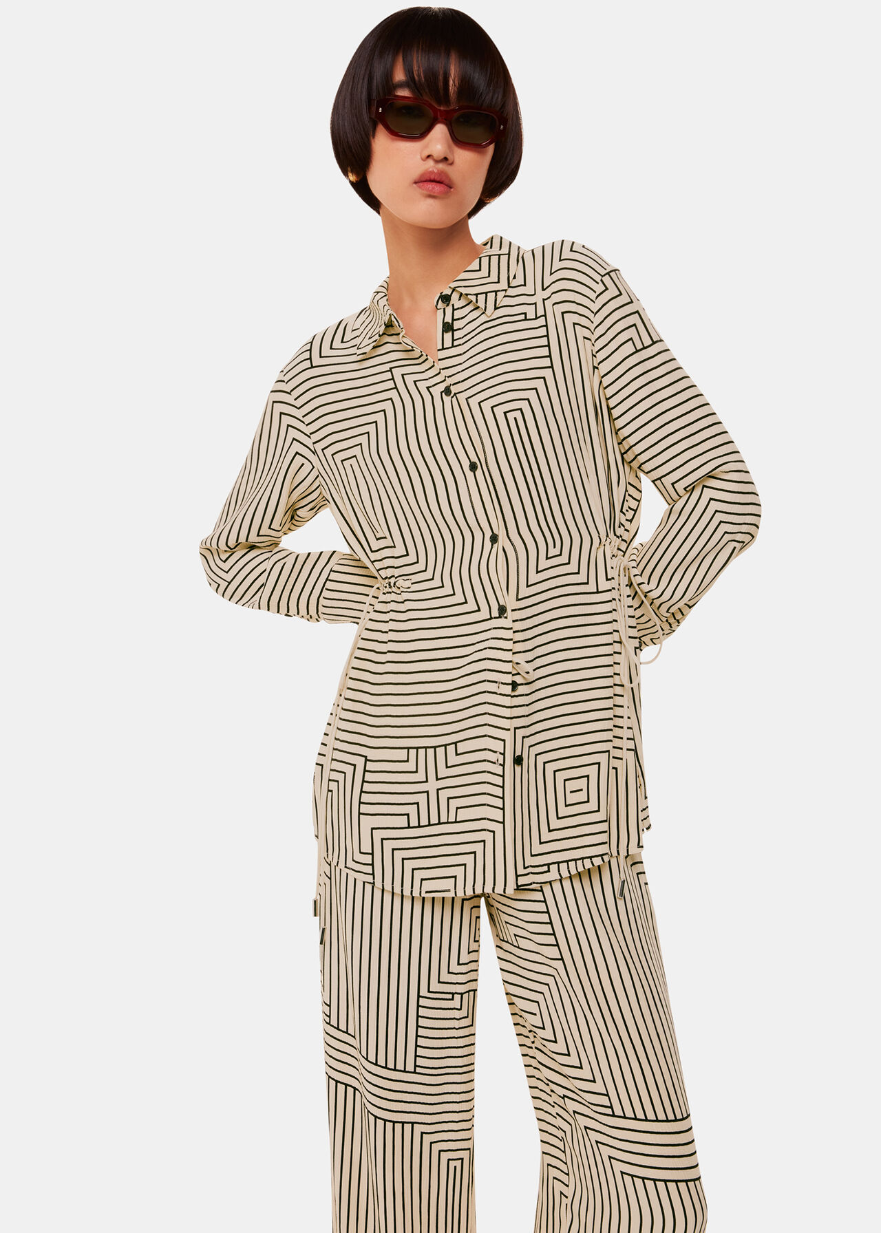 Angled Stripe Tie Detail Shirt