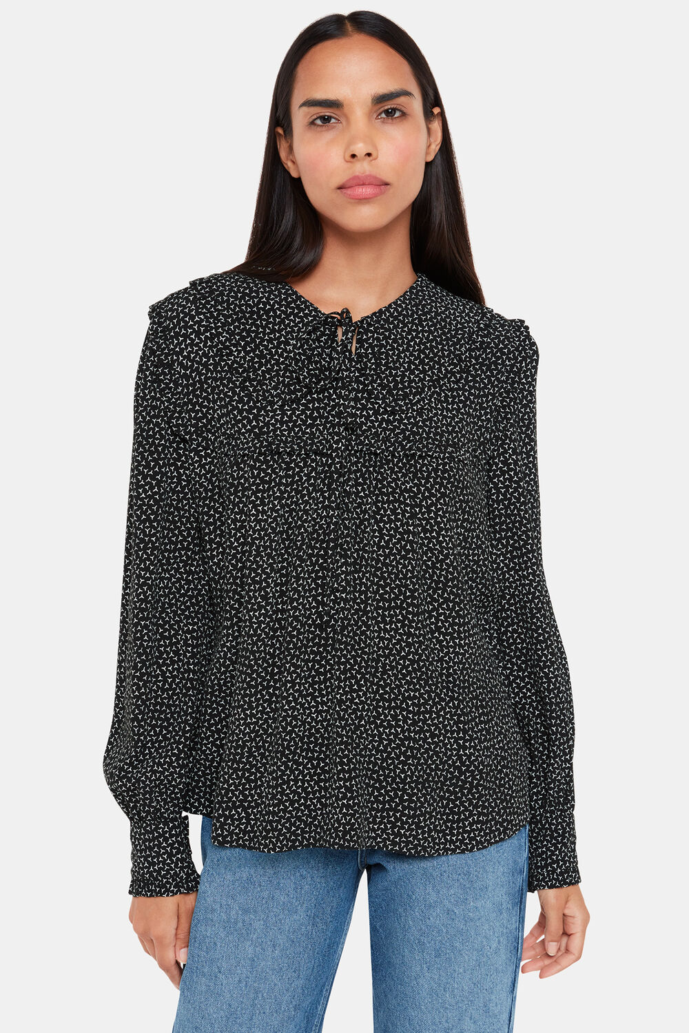 Black Scattered Y Saskia Collar Top