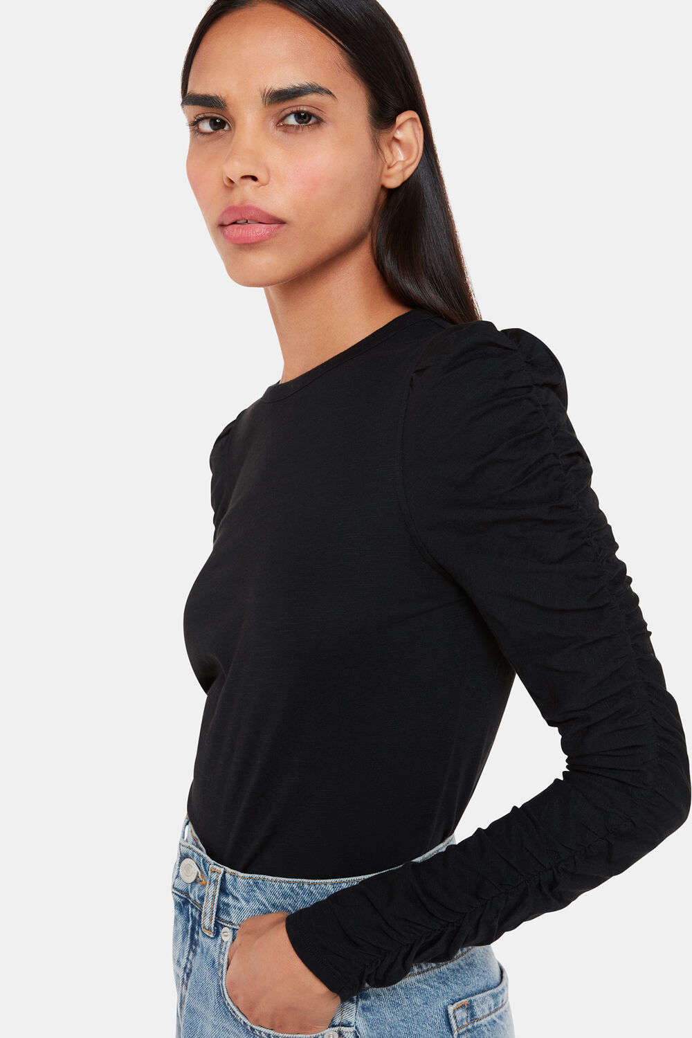 Black Ruched Sleeve Top