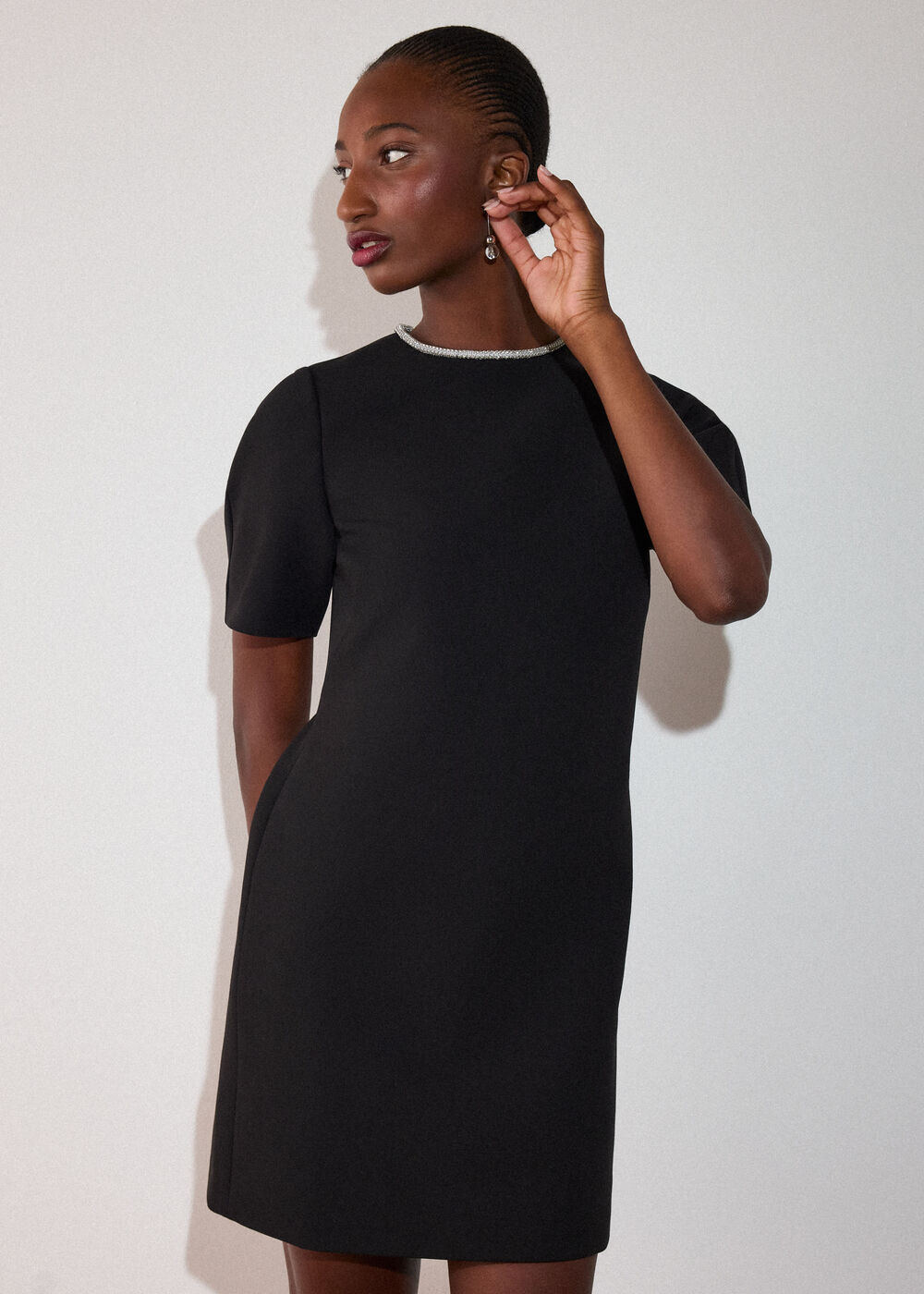 Black Diamante Trim Mini Dress