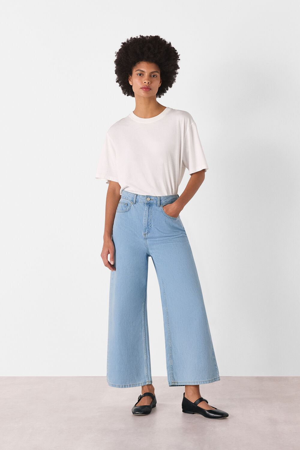 Light Wash Wide Leg Cropped Jean