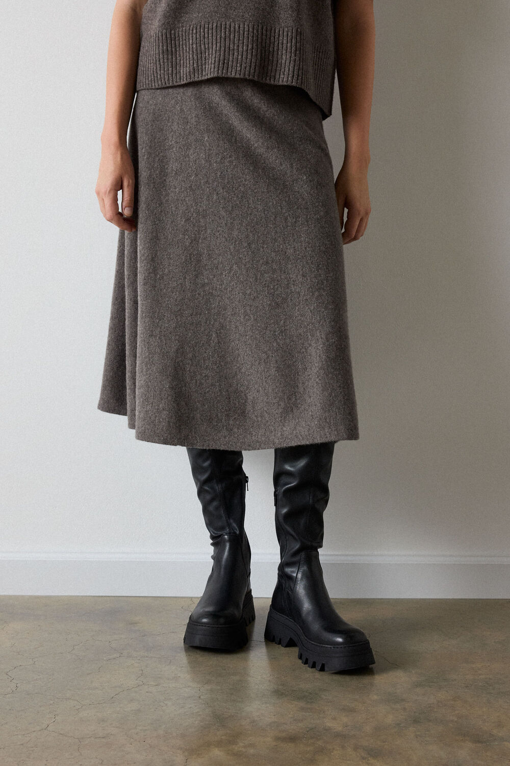 Neutral Wool Knitted Midi Skirt