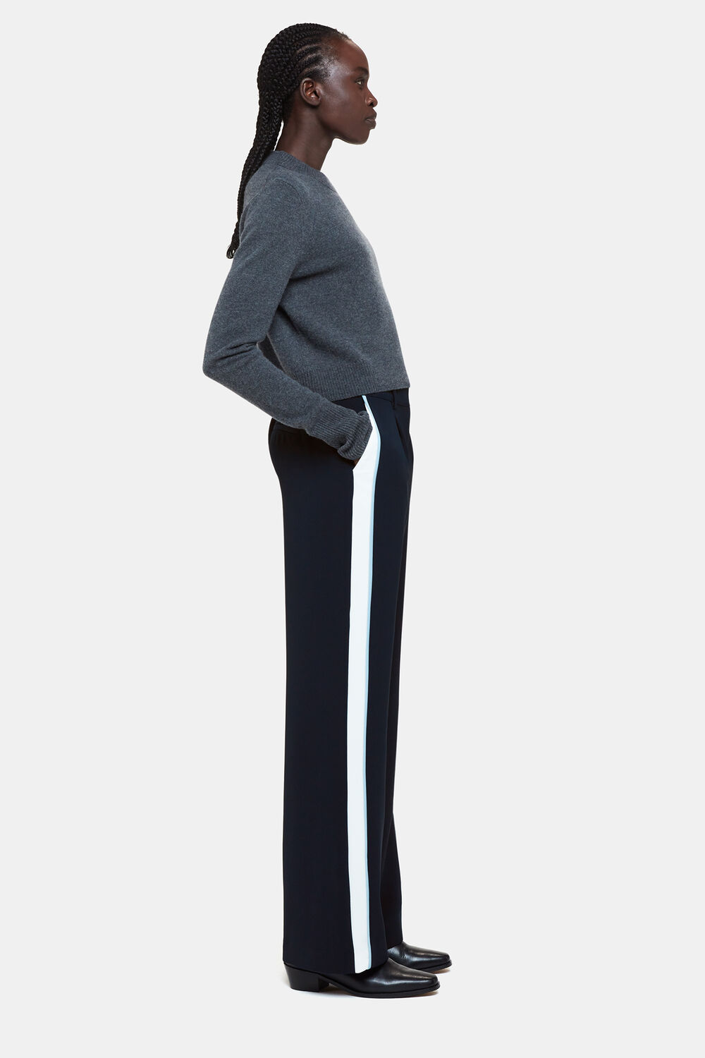 Blue Crepe Side Stripe Pants&nbsp;