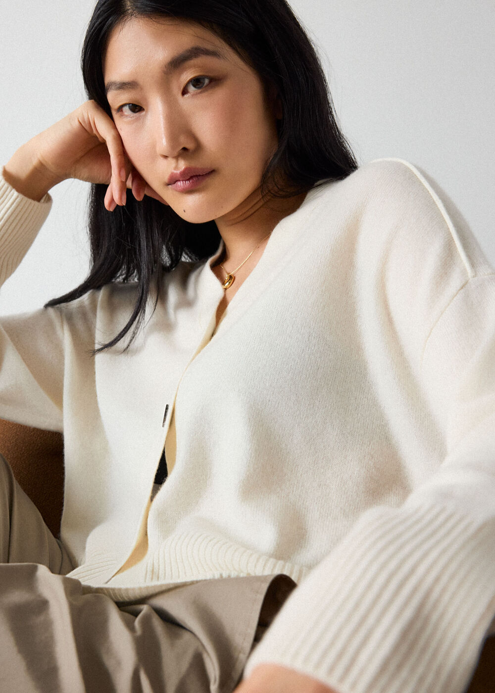 Ivory Cashmere Button Cardigan