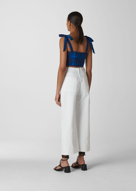 Blue Check Tie Linen Bralette