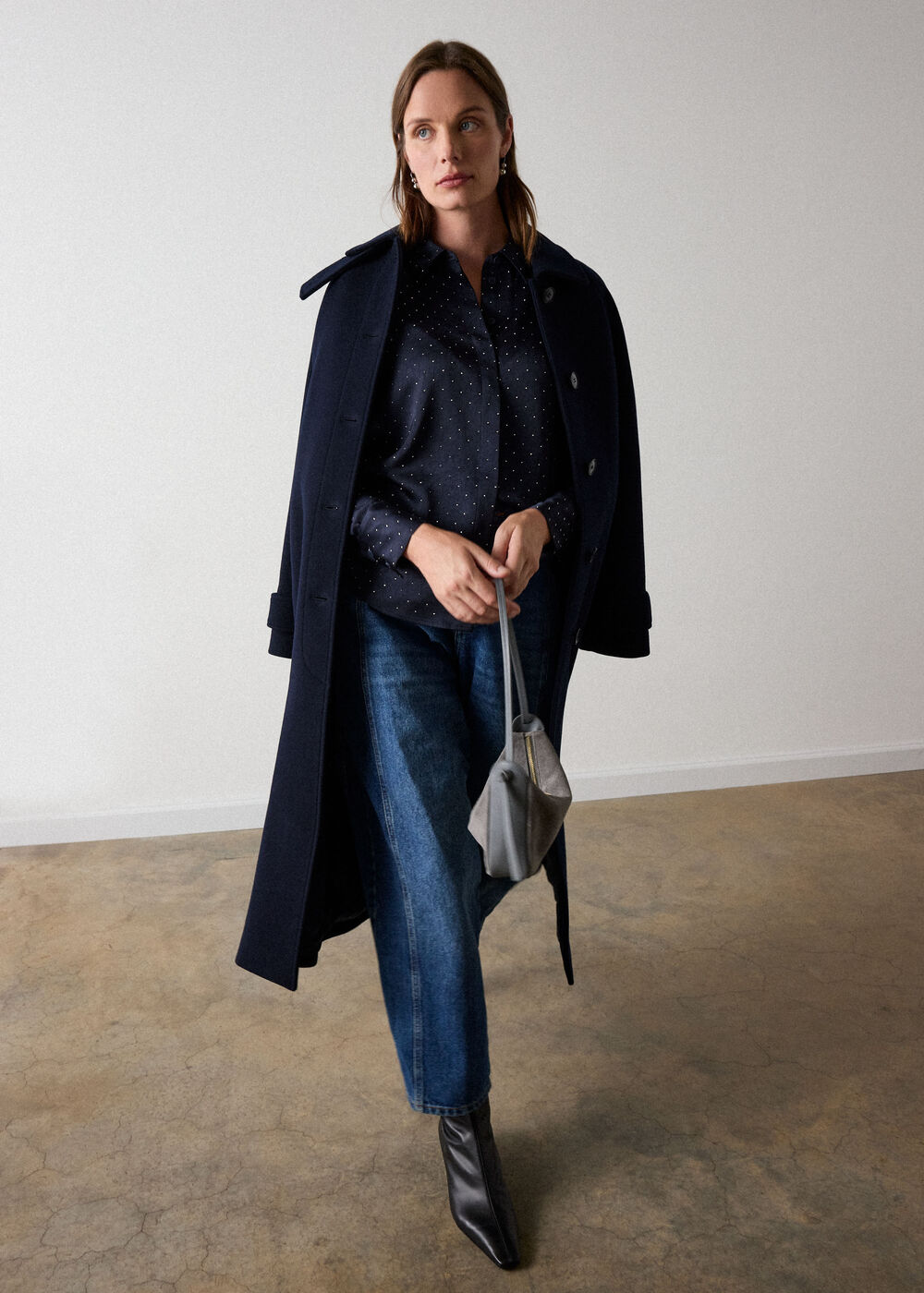 Navy Hot Fix Hammered Satin Shirt
